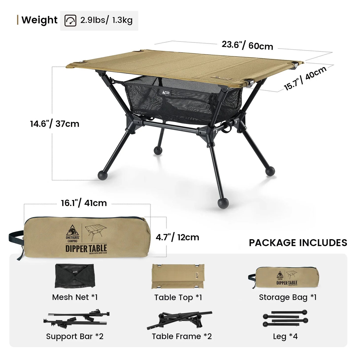 Camping Table with Mesh Storage Pouch Brown