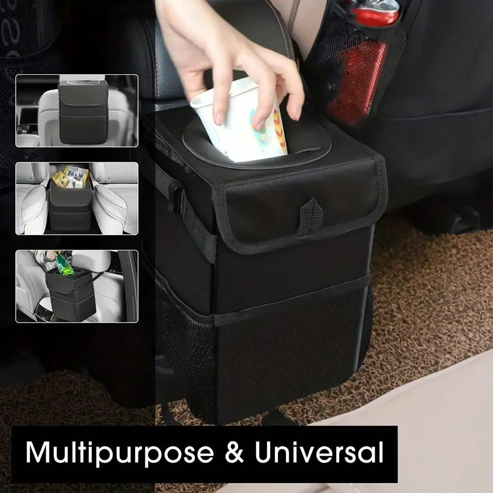 Waterproof Car Trash Can Organizer Portable Auto Bin Black