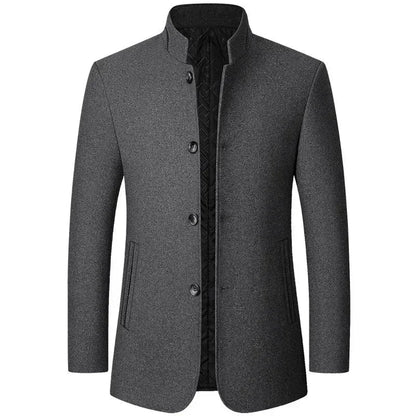 Mens Winter Wool Coat Stand Collar Business Jacket (Gray)