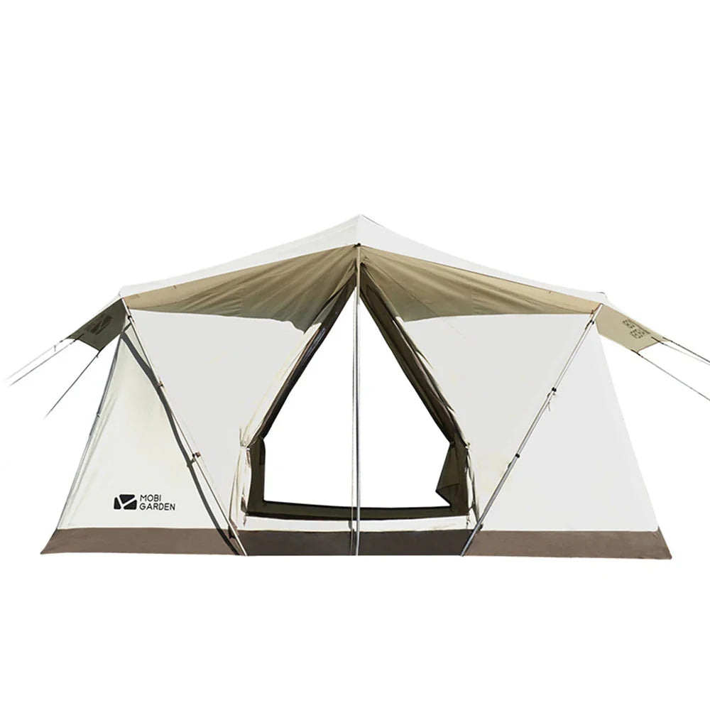 Camping Glamping Cotton Tent 3-Person Double-Layer Waterproof Tent Ivory