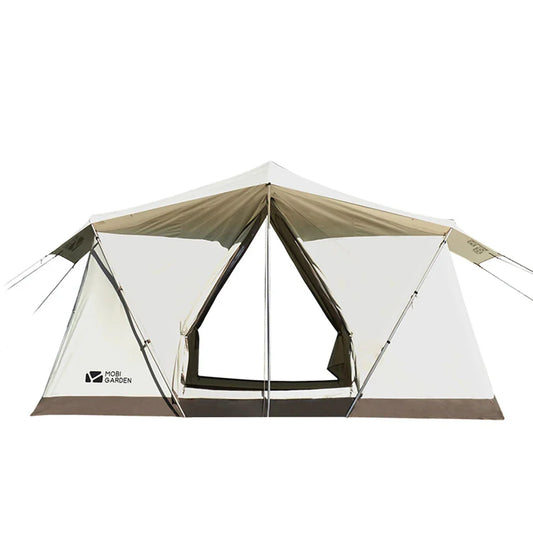 Camping Glamping Cotton Tent 3-Person Double-Layer Waterproof Tent Ivory