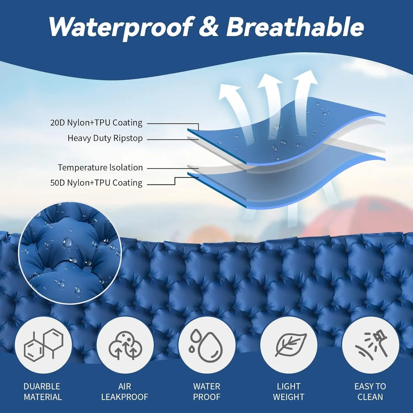 Double Inflatable Camping Waterproof Air Mat Blue