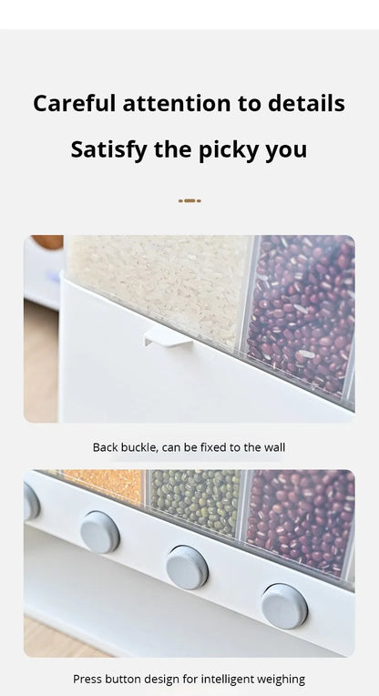 1pc Wall-Mounted Multi-Grid Food Dispenser - Large Capacity Rice Bucket