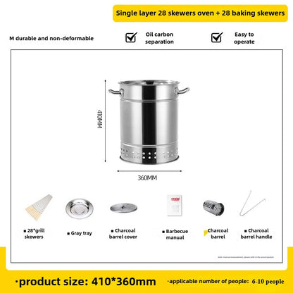 Portable Wrap-Around Charcoal Grill Smokeless BBQ Grate Silver