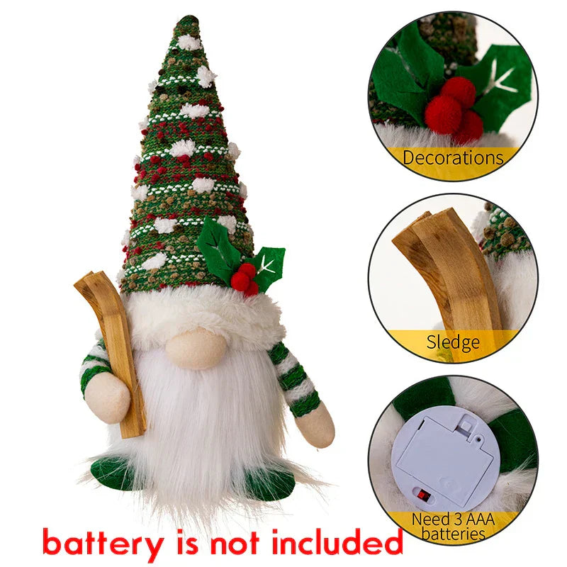 Enchanting Christmas Doll Sled Elf Ski Gnome with LED Light - 28cm (2pc Red Green)
