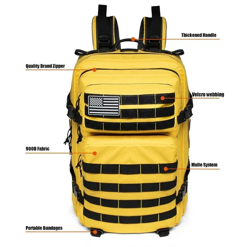 45L Tactical Fitness Backpack Molle Rucksack Yellow