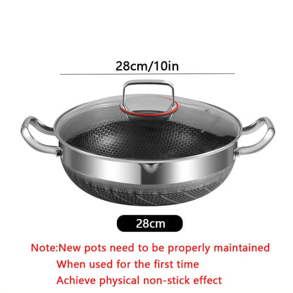 28cm Non-Stick Frying Pan with Honeycomb Bottom Glass Lid Silver