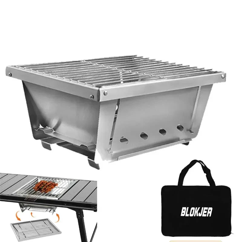 304 Stainless Steel Folding BBQ Grill Camping Stove Silver