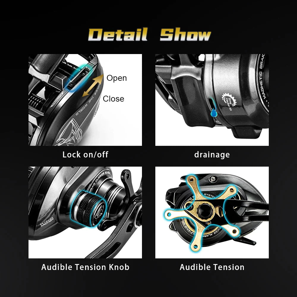 Right-Handed Fishing Reel 10BB Power Handle Deep Spool Black