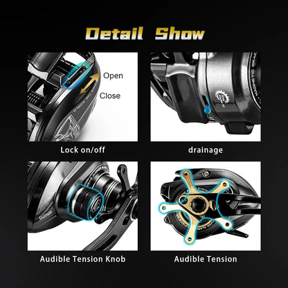 Right-Handed Fishing Reel 10BB Power Handle Deep Spool Black