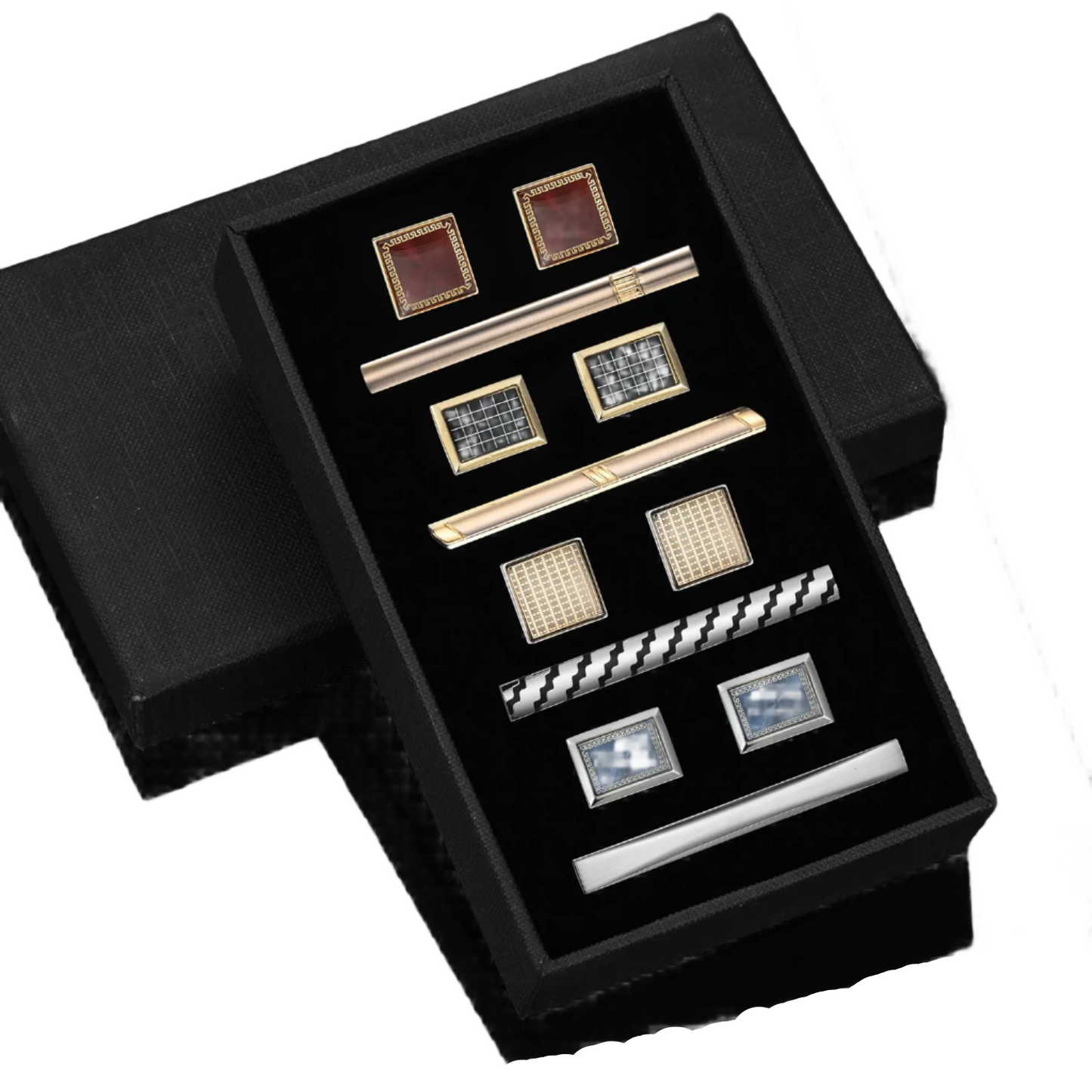 4-Piece Tie Clips & Cufflinks Set with Box