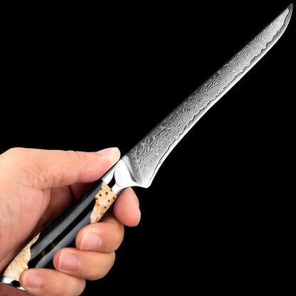 6-Inch Damascus Utility Knife 67-Layer Razor Sharp Boning Knife Black