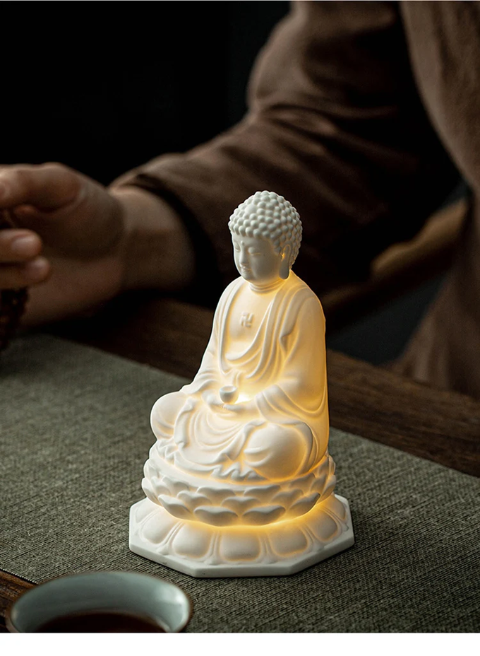Ceramic Buddha LED Lamp: Tranquil Dhyana Sculpture