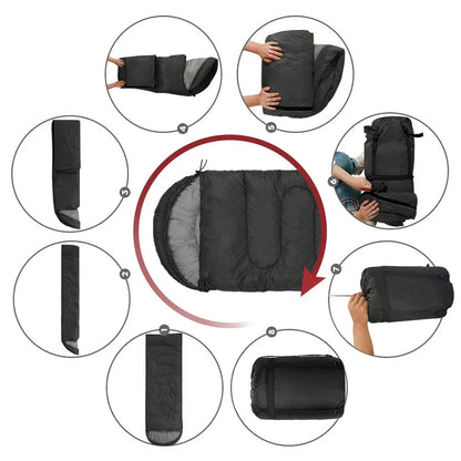 4-Season Camping Sleeping Bag Warm Cotton Mummy Envelope Black