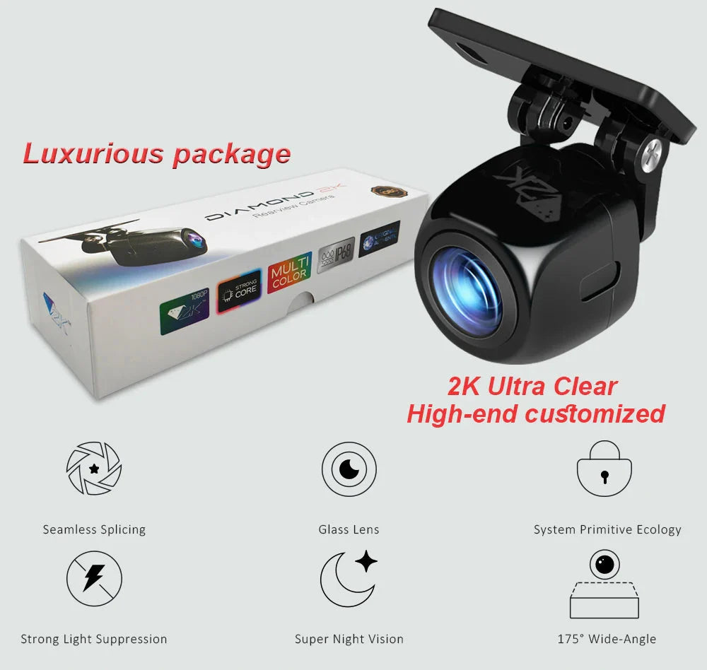 AHD 2K Car Rear View Camera Fisheye Golden Lens Black