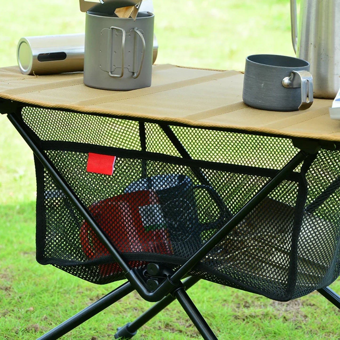 Folding Table with Portable Storage Net