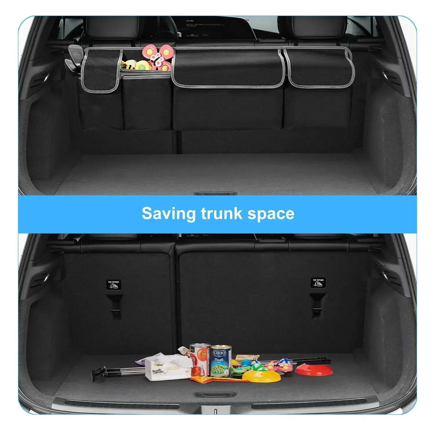 2-in-1 Car Trunk & Backseat Organizer High-Capacity Oxford Storage Bag Black