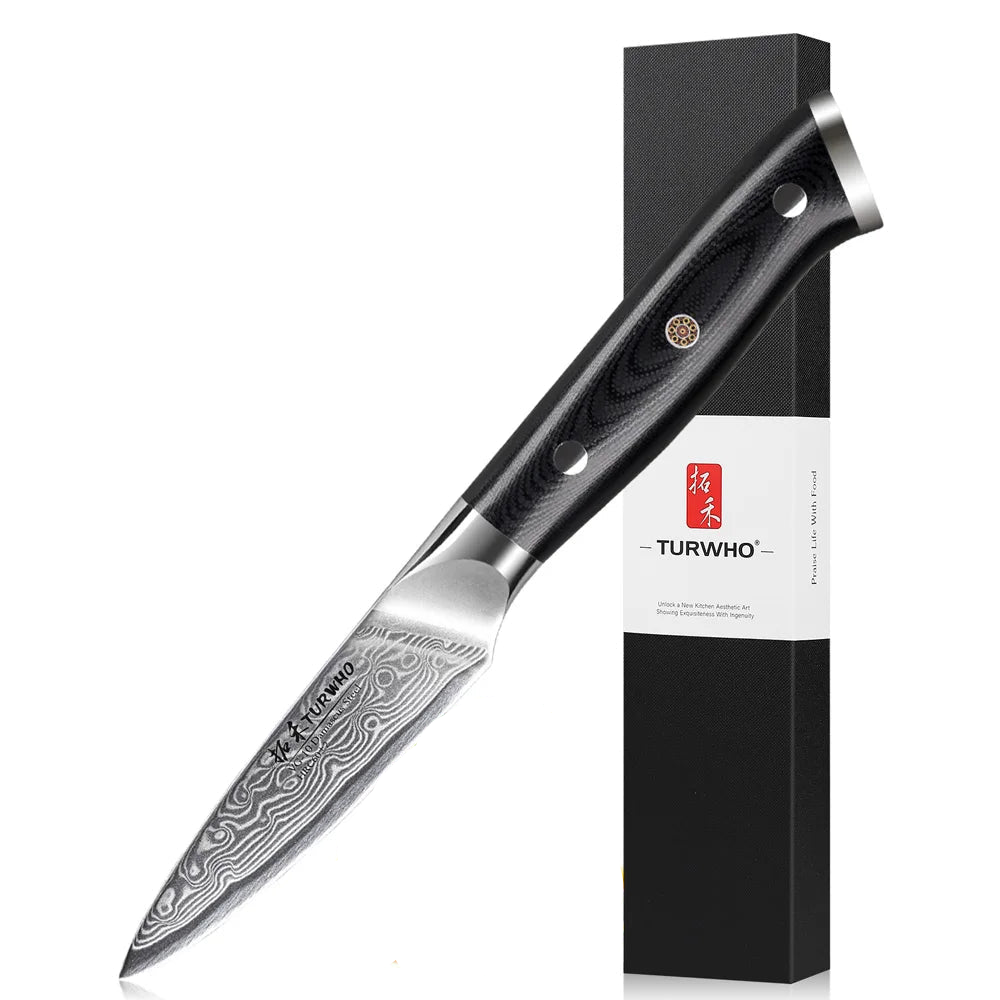 3.5-Inch Damascus Steel Paring Knife VG10 Core Cutter Black