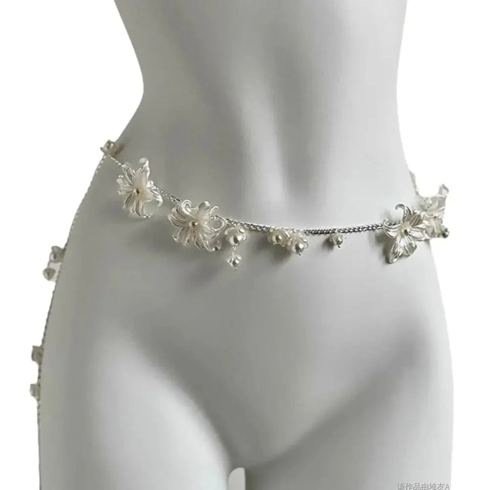 Retro Multilayer Pearl Waist Chain Belt Women (C)
