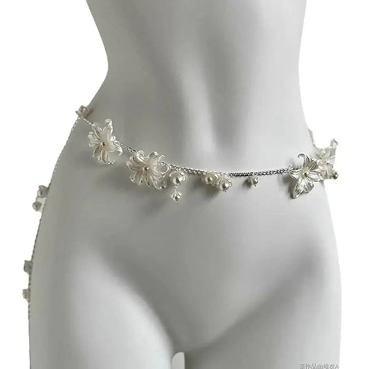 Retro Multilayer Pearl Waist Chain Belt Women (C)