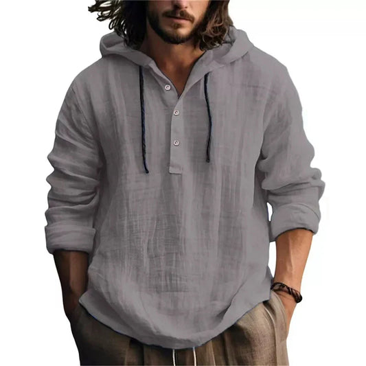 Men's Cotton Linen Hooded Shirt