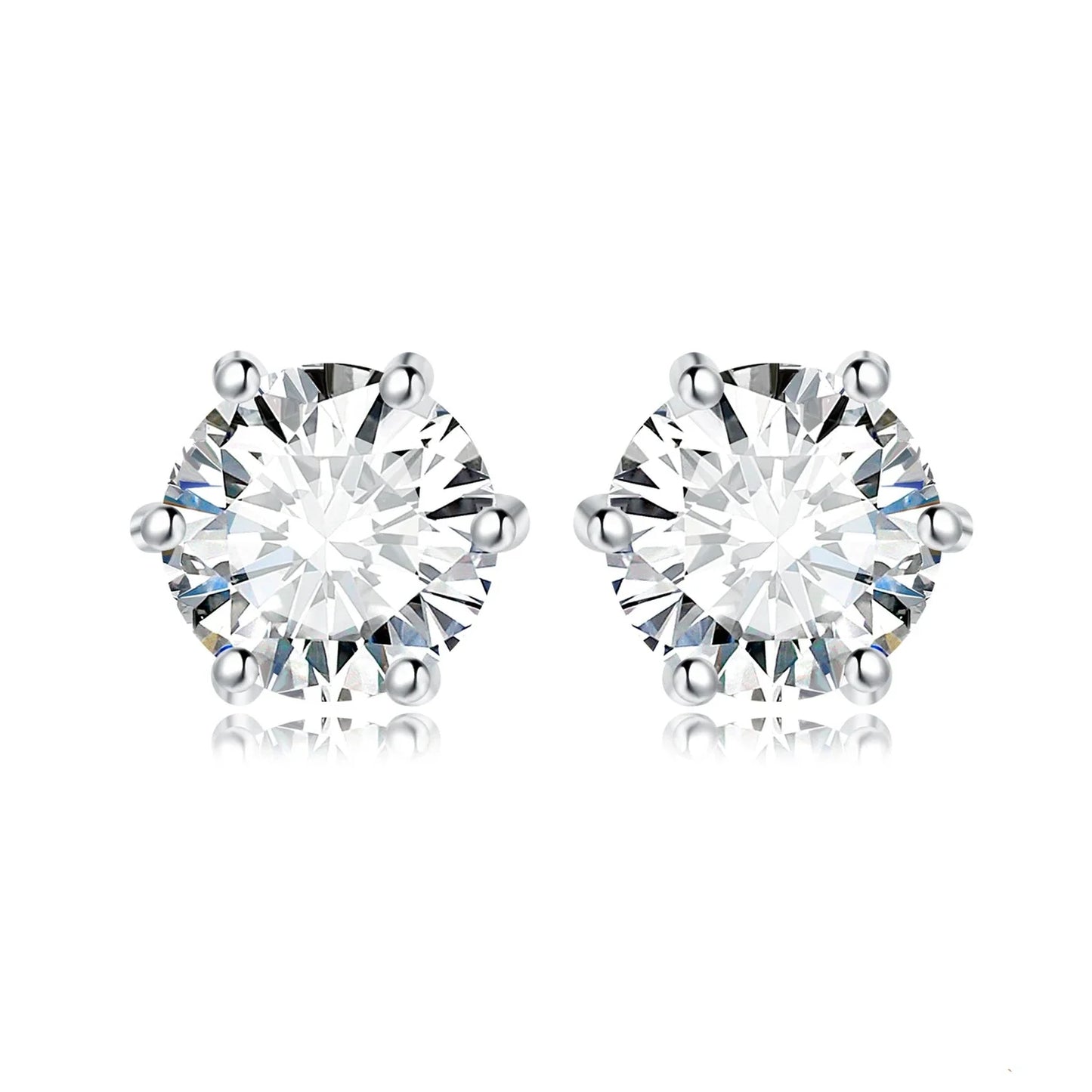 Earrings Stud Round 5A Zirconia Silver for Women (Silver)