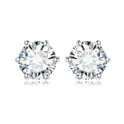 Earrings Stud Round 5A Zirconia Silver for Women (Silver)