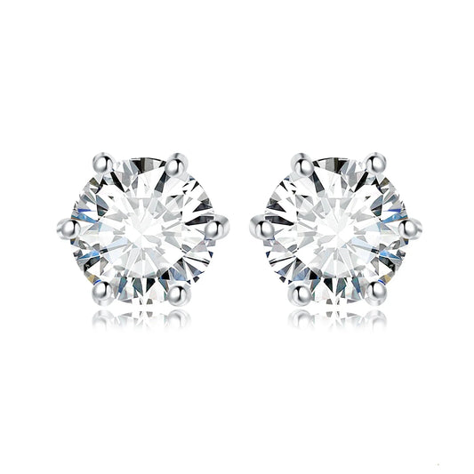 Earrings Stud Round 5A Zirconia Silver for Women (Silver)