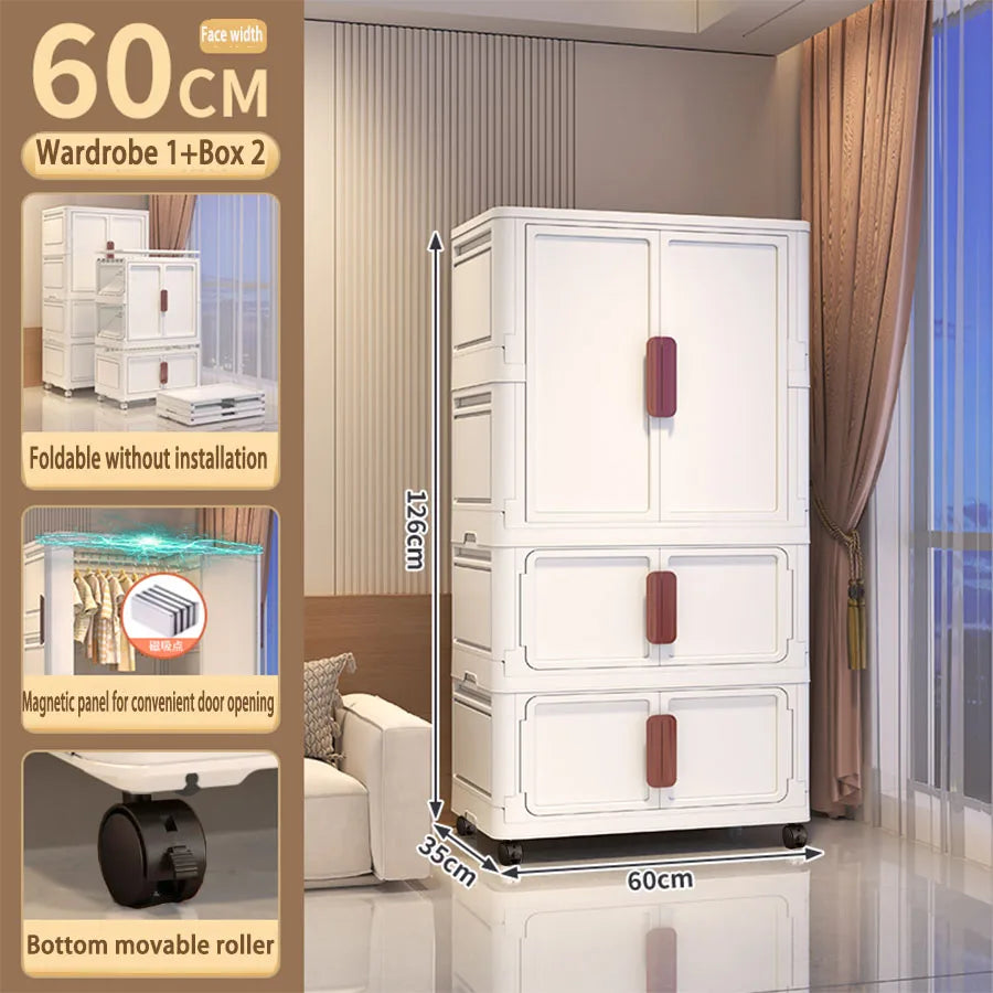 60cm Foldable Plastic Storage Cabinet with 2 Small Compartments