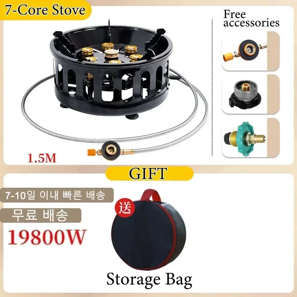 19800W 7-Core Windproof Camping Stove High-Power Gas Burner Black