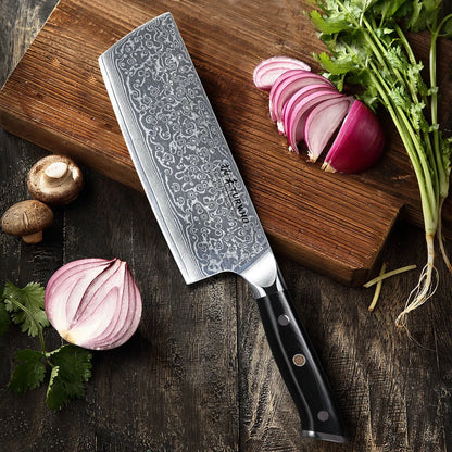 Professional 7-Inch Damascus Steel Meat Cleaver VG10 Core Black