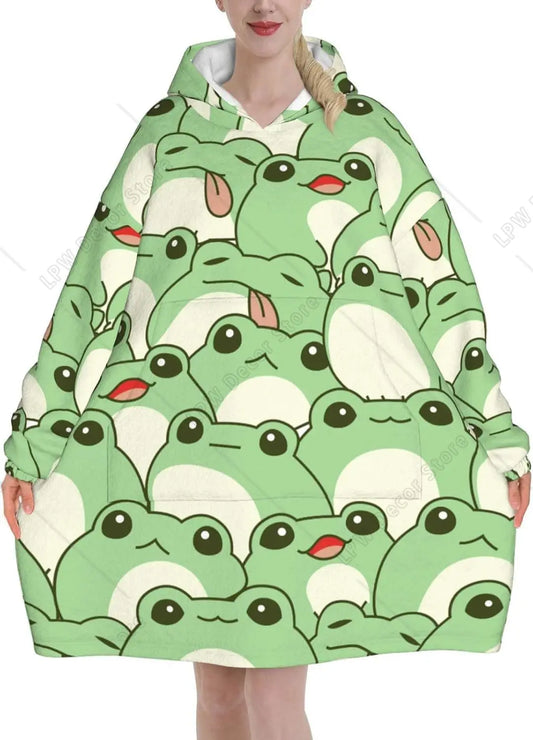 Cute Frog Plush Wearable Blanket Hoodie