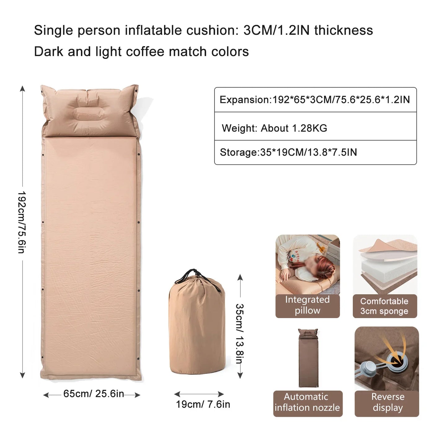 Inflatable Camping Sleeping Mat with Pillow