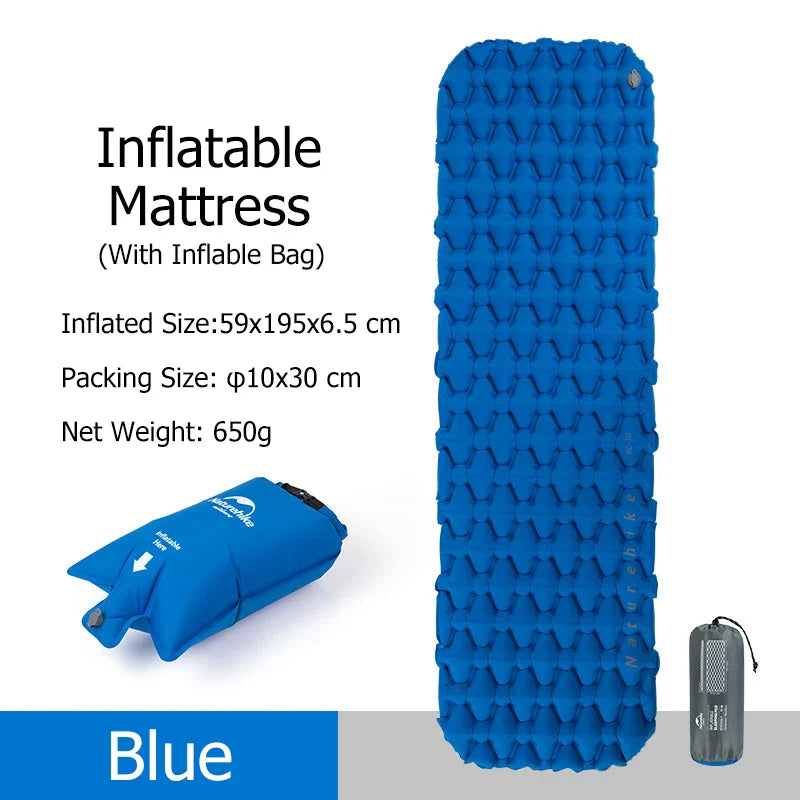 Inflatable Camping Mattress with Air Bag Blue