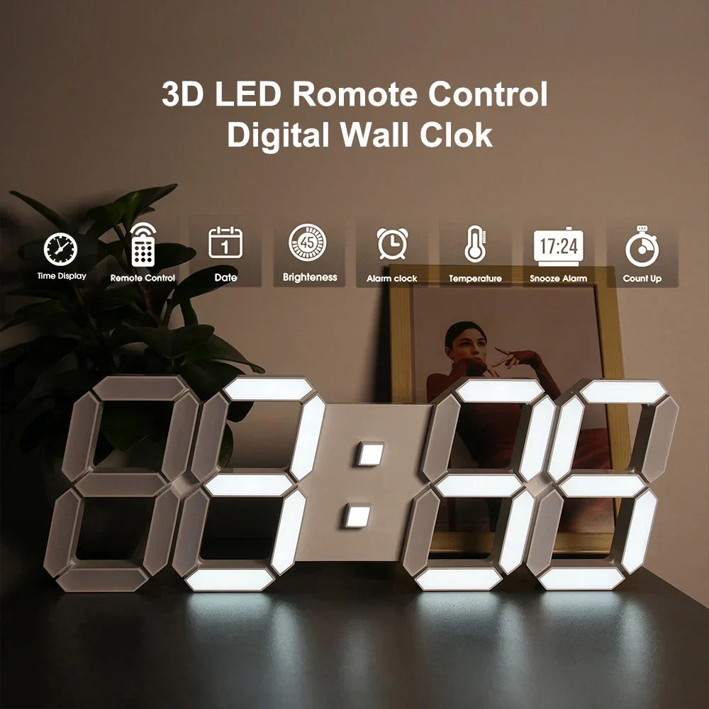 Modern 3D LED Wall Clock with Remote Control