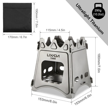 Compact Folding Titanium Wood Stove Silver