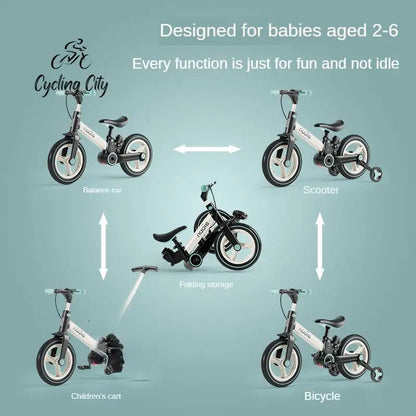2-in-1 Foldable 12-Inch Children's Balance Bike with Chainless PU Tires