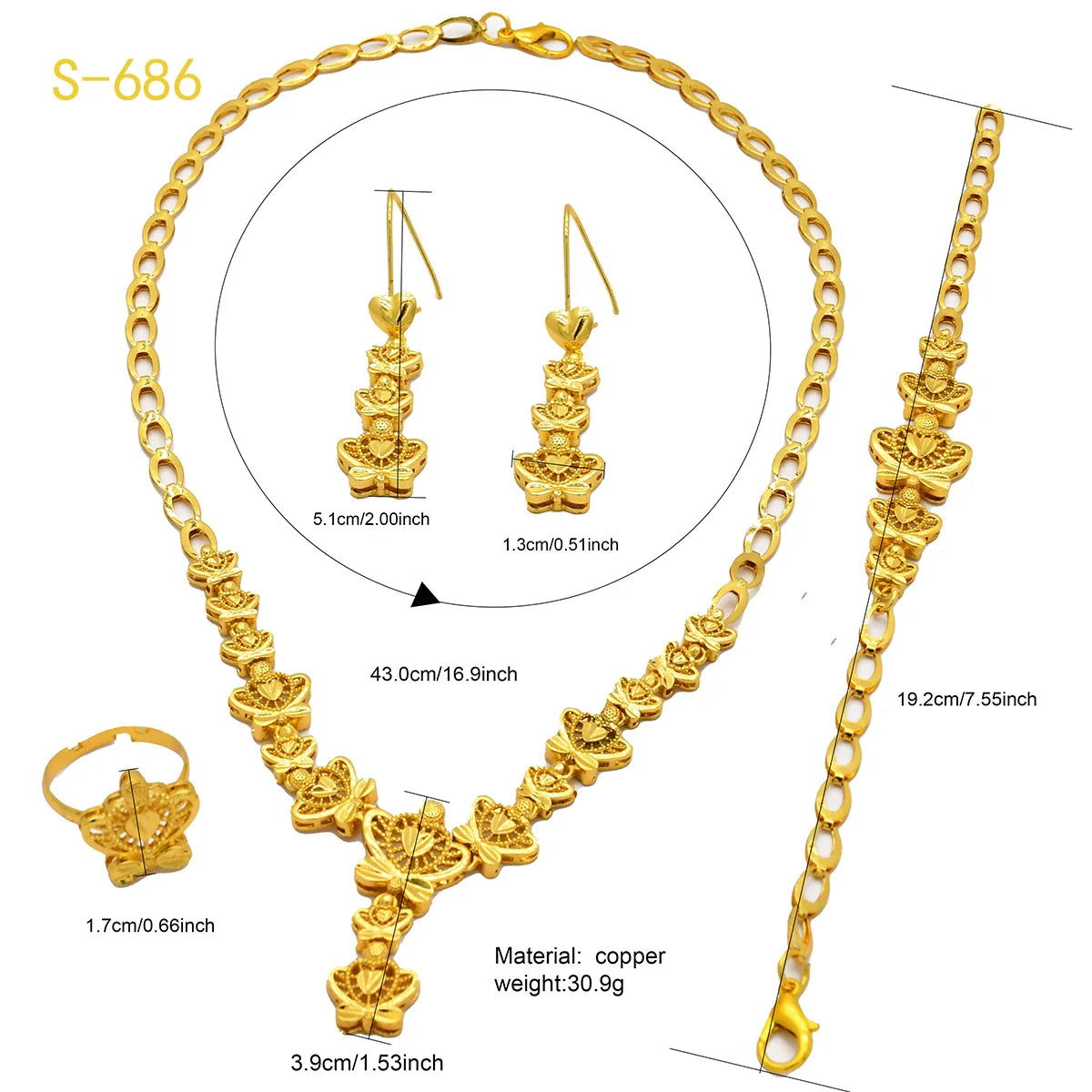NNEOBA Indian 24k Gold Bridal Jewelry Set for Women