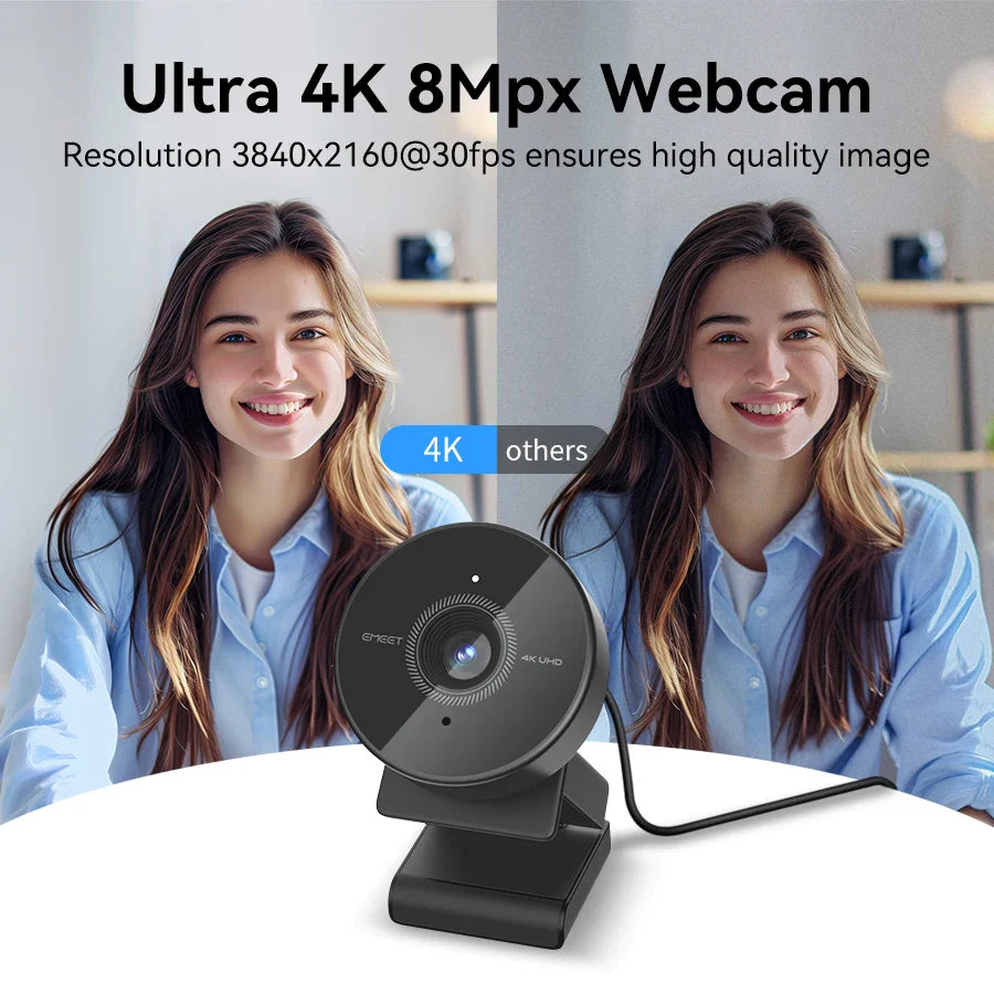4K Autofocus USB Webcam Portable Camera Black