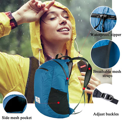 Ultralight 18L Foldable Waterproof Hiking Backpack - Blue