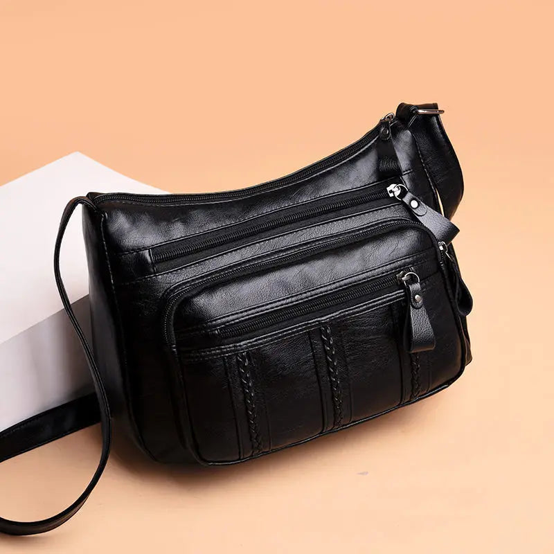 Women's Shoulder Crossbody Bag with Multilayered Soft Leather