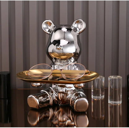 Sculpted Elegance: Silver-B Ceramic Electroplated Bear Doll Ornament