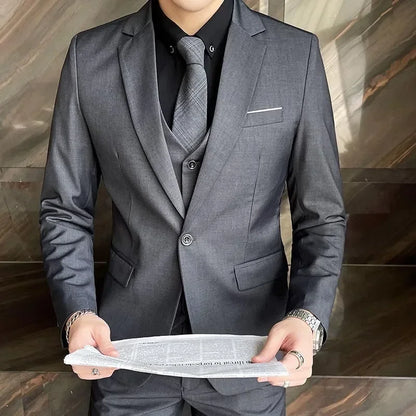 Mens Formal Suit Set Blazer Vest Pants (Gray)