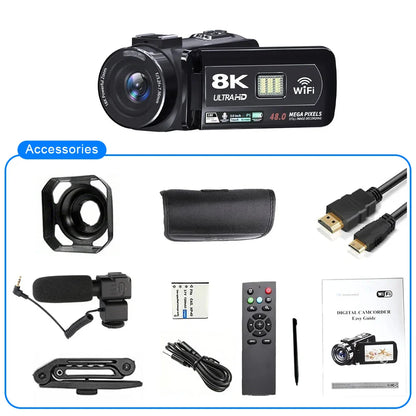 8K Digital Video Camera 64GB Card Included Black