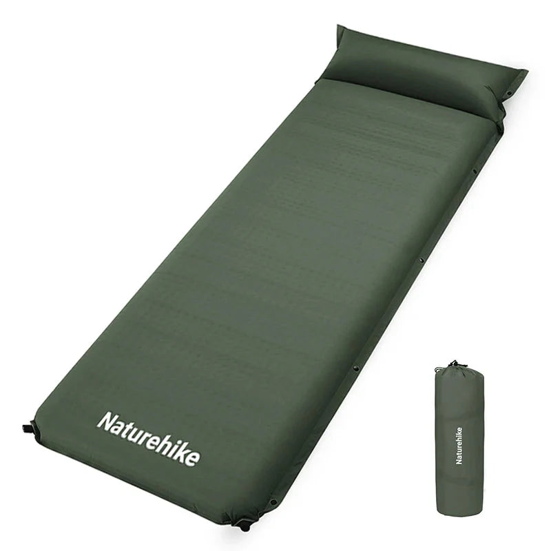Self-Inflating Camping Air Mat with Built-in Pillow Green