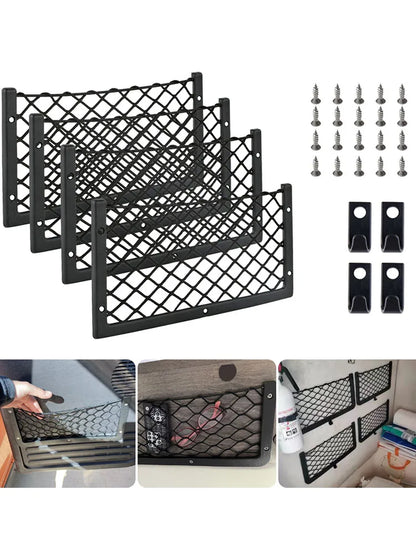 4PCS Framed Car Mesh Storage Net Bags 36x18CM Organizer Pockets Black