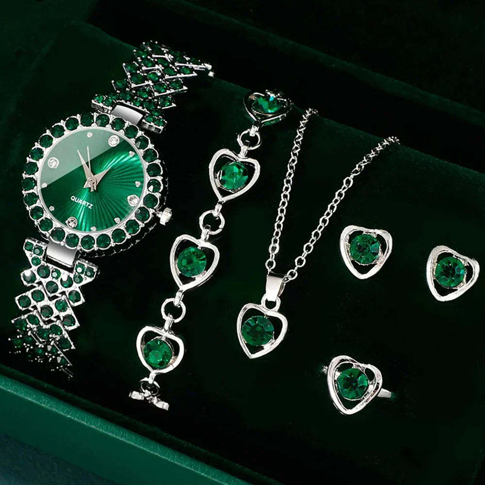Women's Luxury Watch Jewelry Set with Heart Accents