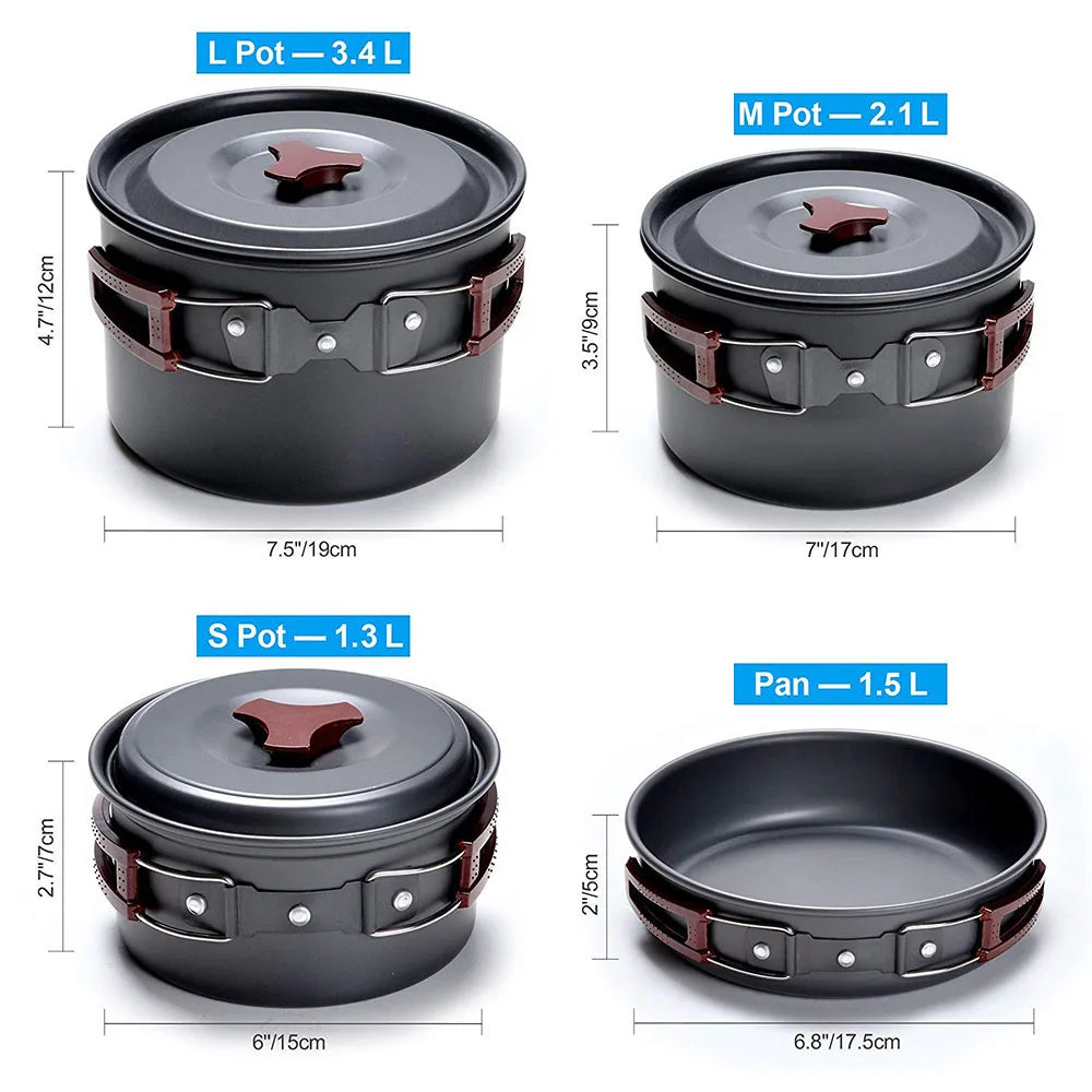 14-in-1 Outdoor Camping Cookware Kit Brown