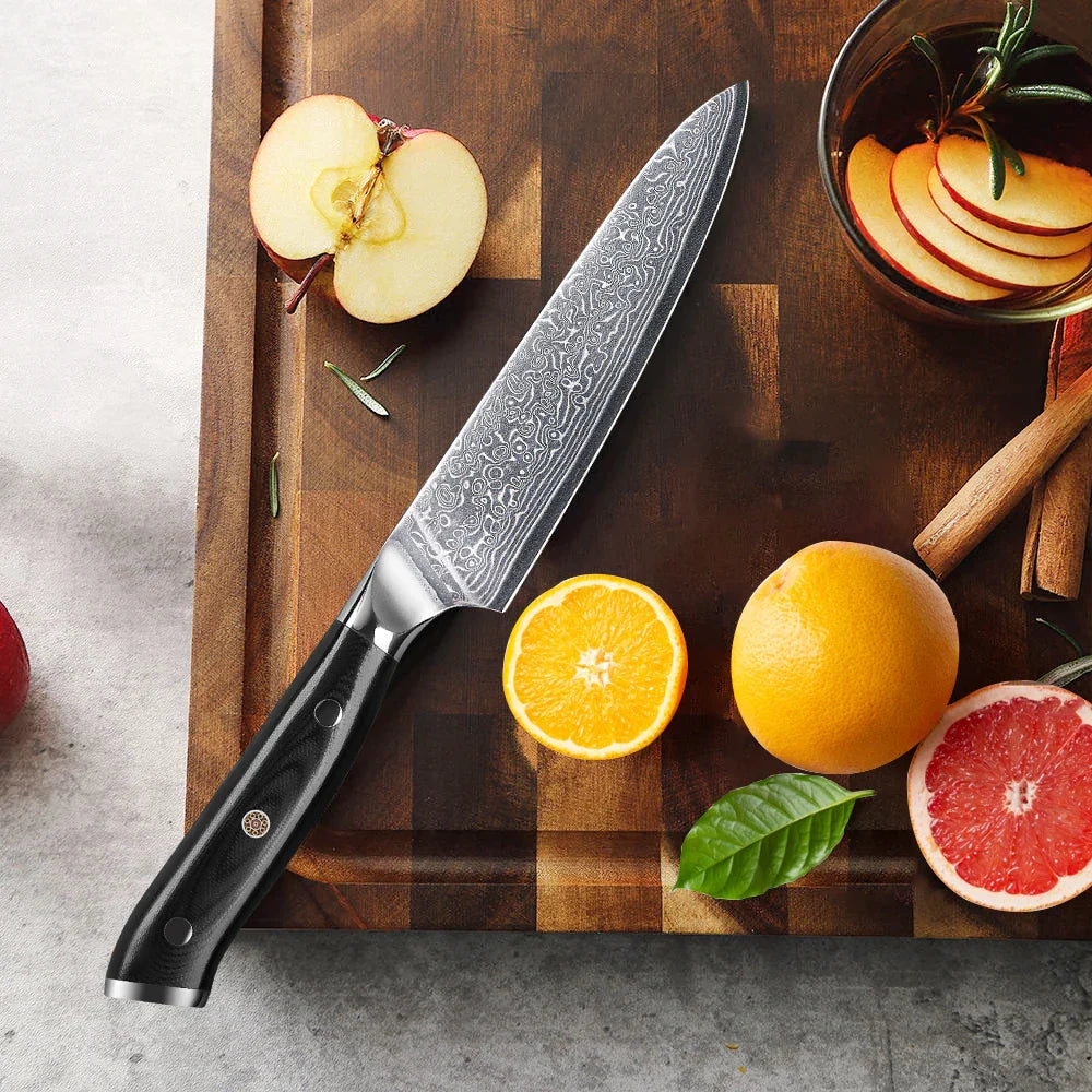 5-Inch Damascus Steel Utility Knife VG10 Core G10 Handle Black