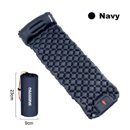 Camping Inflatable Sleeping Pad with Built-in Foot Pump And Pillow Navy Blue